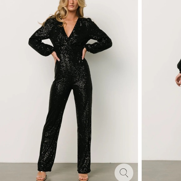 Miss Avenue Black Comet Sparkly Sequin Surplice Deep V-Neckline Jumpsuit NWT 2X - Picture 2 of 16
